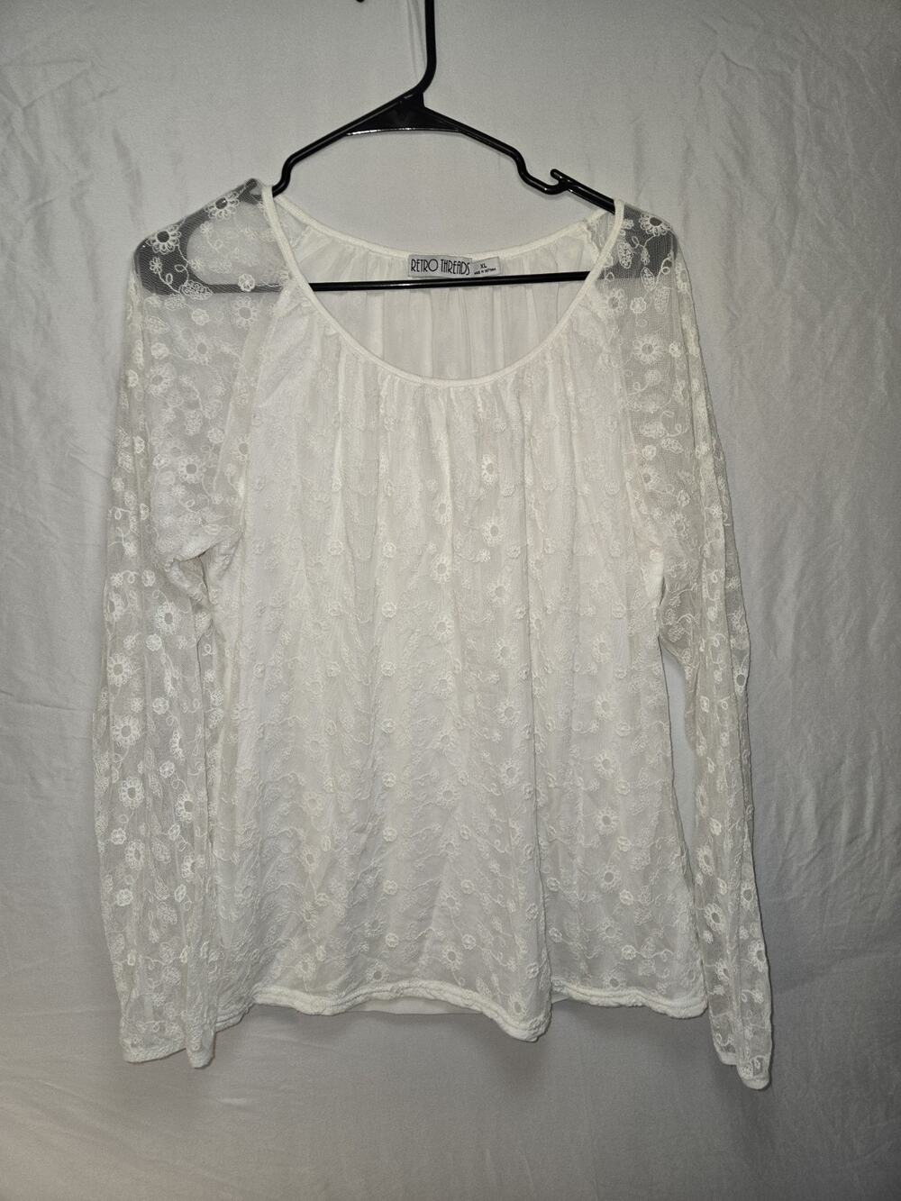 Retro Threads US Womens Size XL Delicate White Lace Top Blouse Shirt